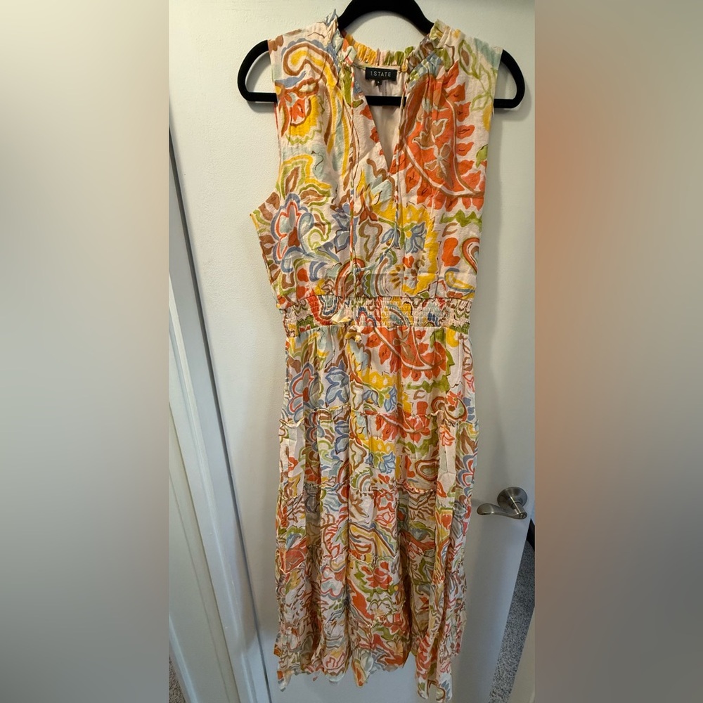1. STATE sleeveless, smocked waist, paisley print dress size large NWT